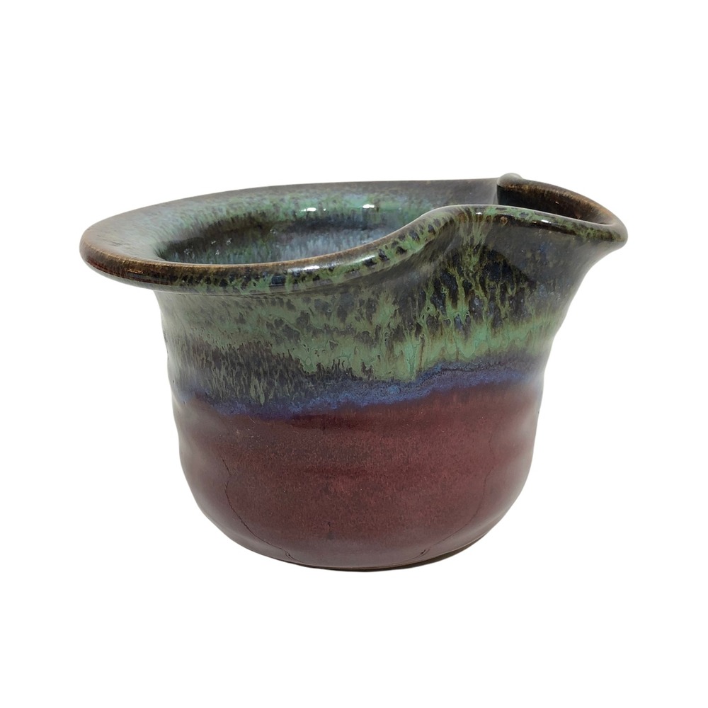 Alewine Pottery Spout Bowl Signed Handcrafted‎ 2014 Red Green Earthtone